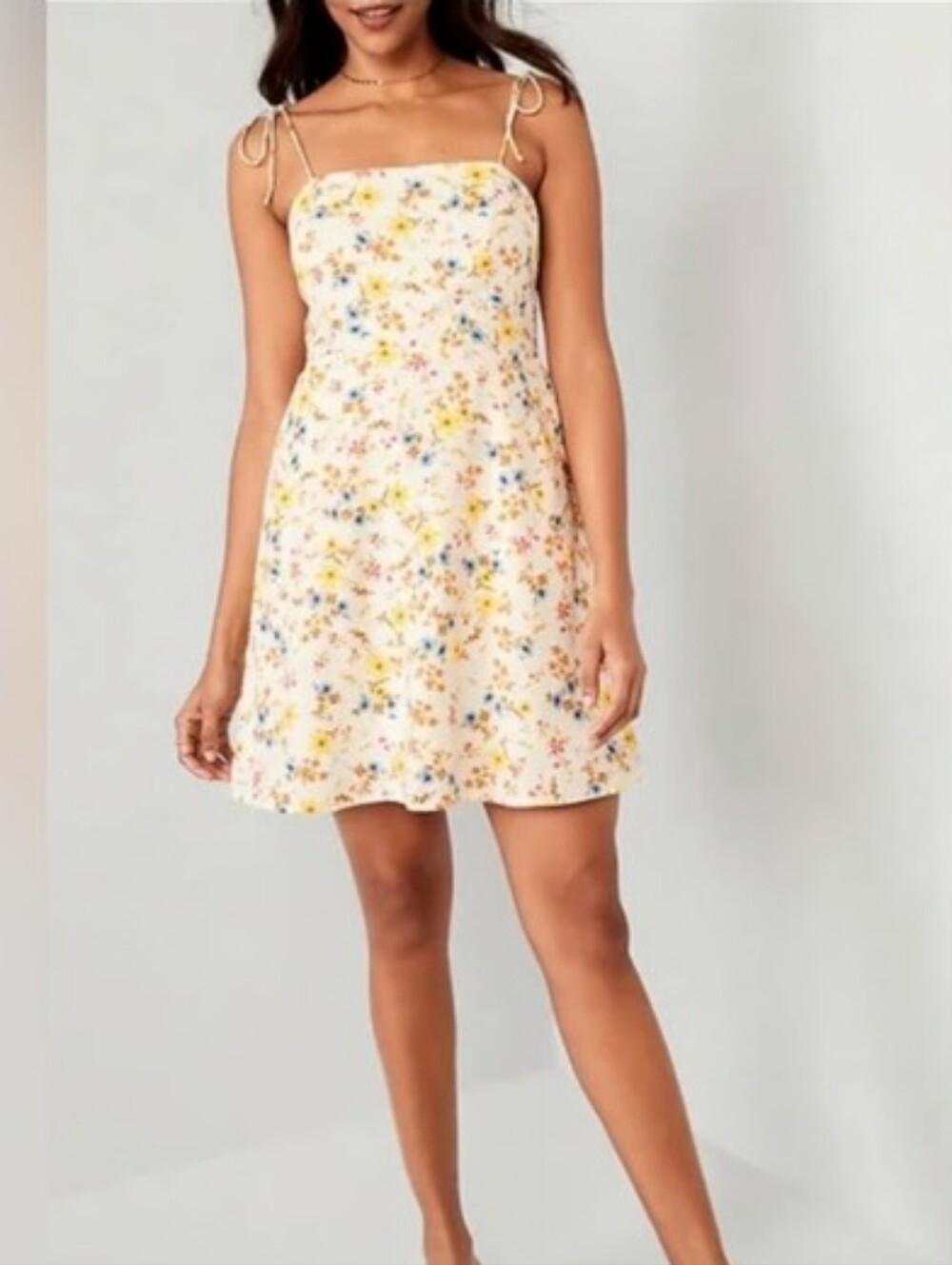 Old Navy Fit & Flare Tie Strap Linen Blend Floral Mini Dress